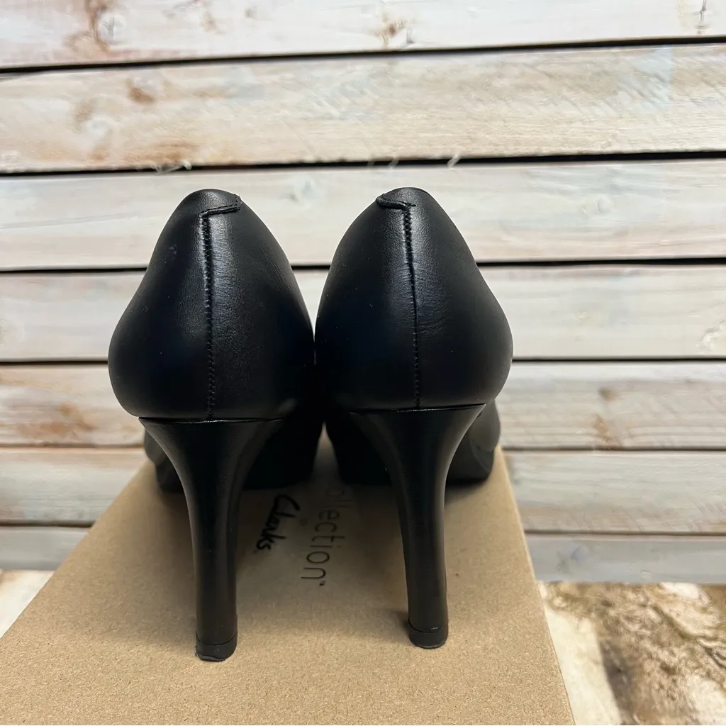 New Clarks Ambyr Joy Black Leather Pumps Classic High Heel Comfort Shoes Size 8M - Image 3