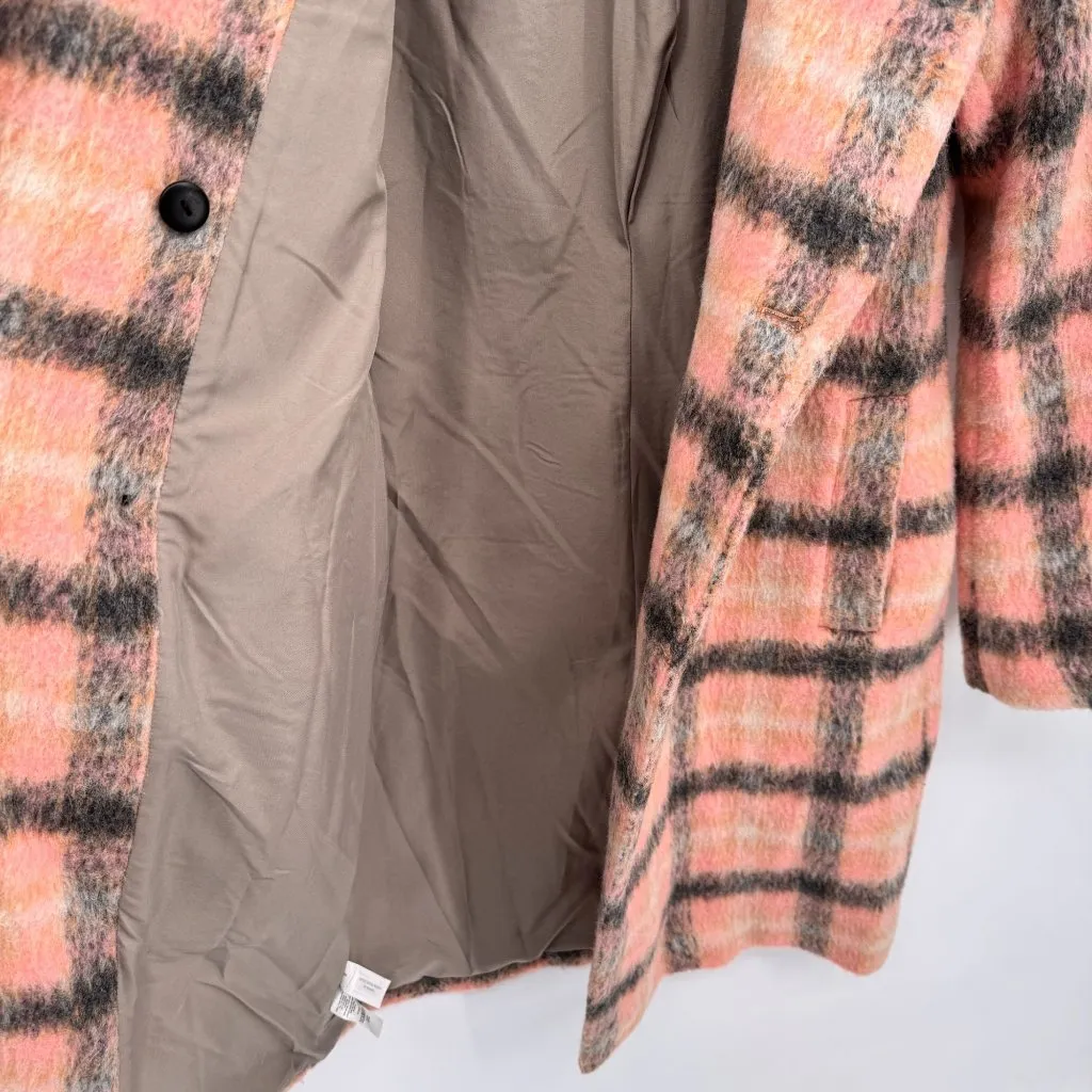 Loft Double‎ Breasted Coquette Coat XXS Pink Gray Plaid Wool Blend Lined Pockets - Image 9