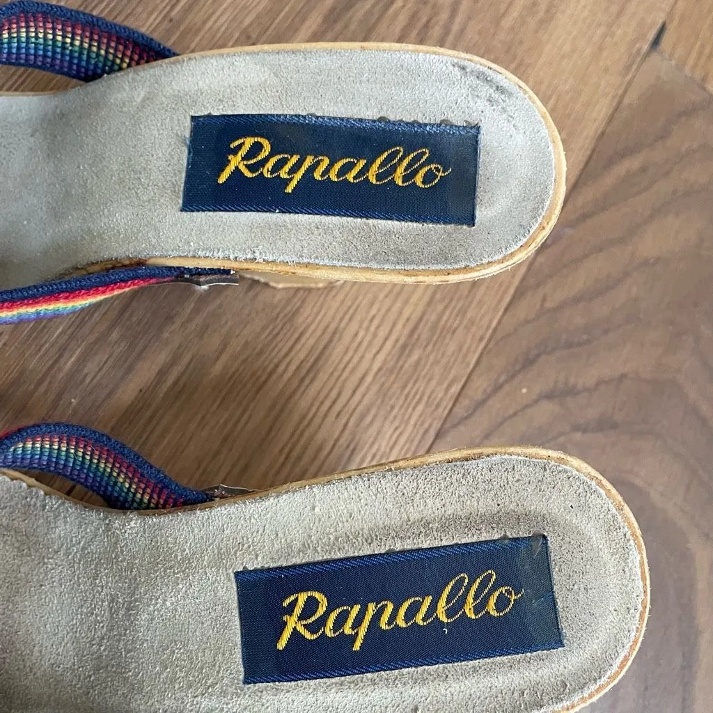 Vintage 70s 80s Rapallo Rainbow Wedge Mules Heels 7 38 Red - Image 6