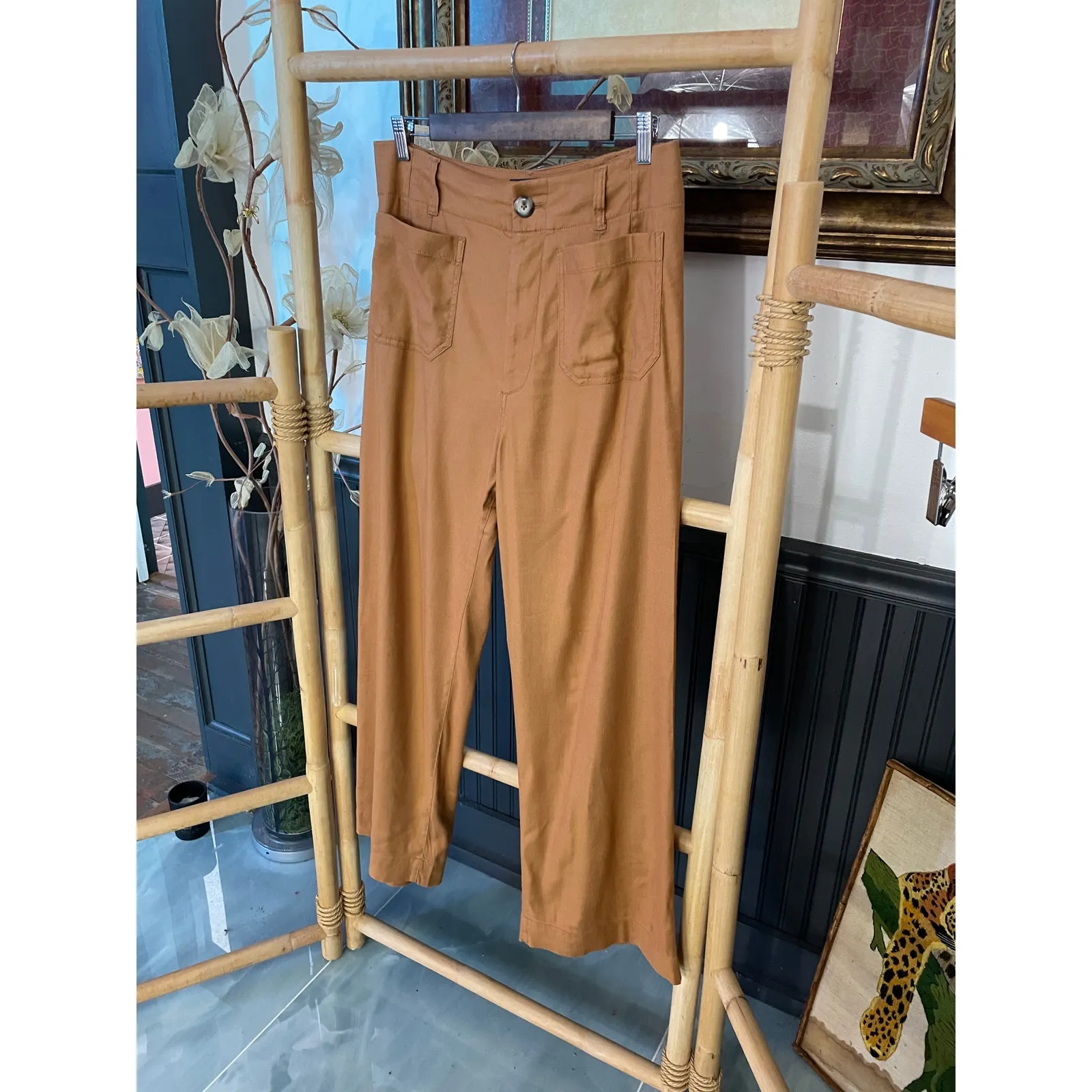 Anthropologie Maeve Colette Pants 30T Camel Linen Blend Wide Leg Size 30 - Image 5