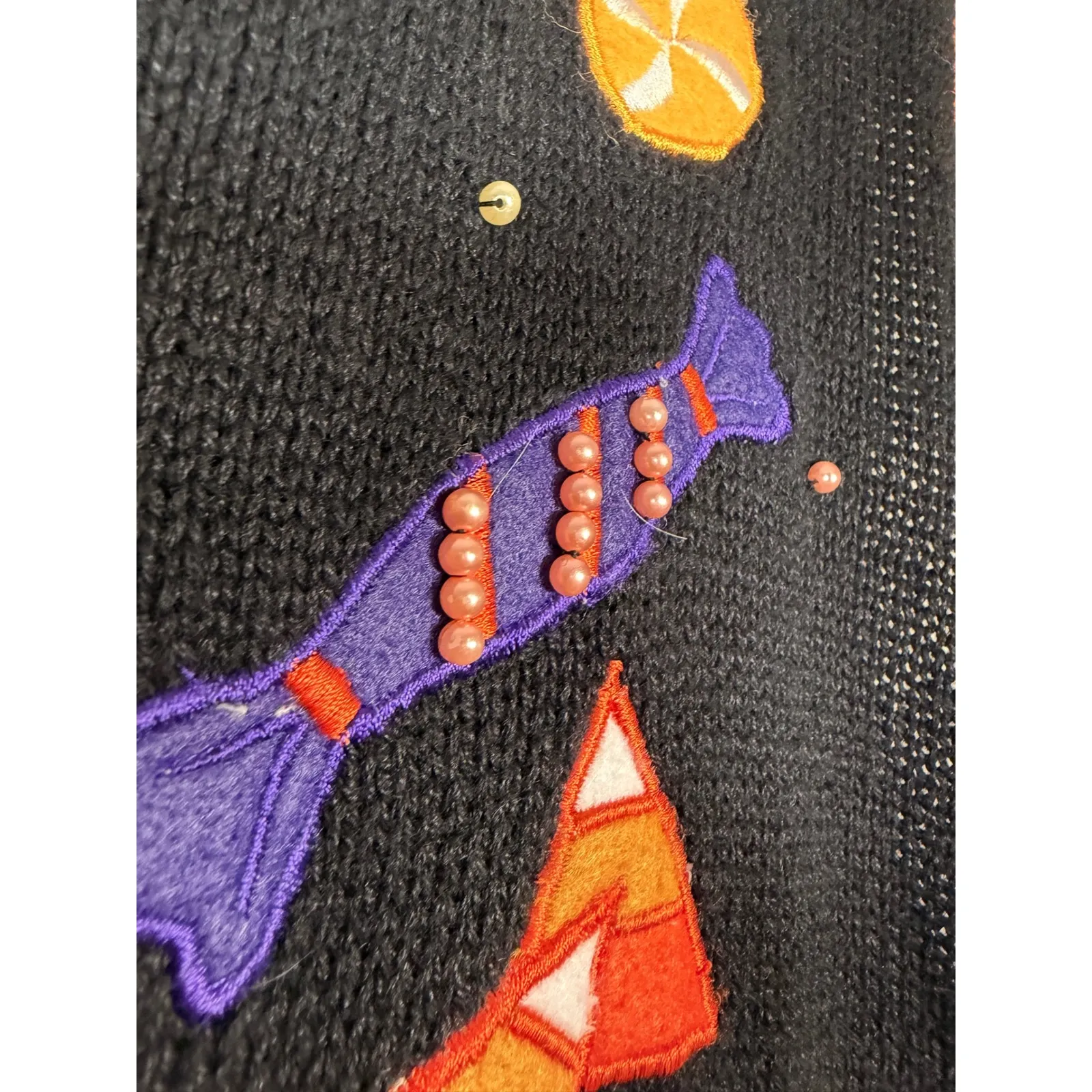 Vintage Halloween Bear Pumpkin Sweater‎ Vest Sz XL Orange Black "Happy Haunting" - Image 5