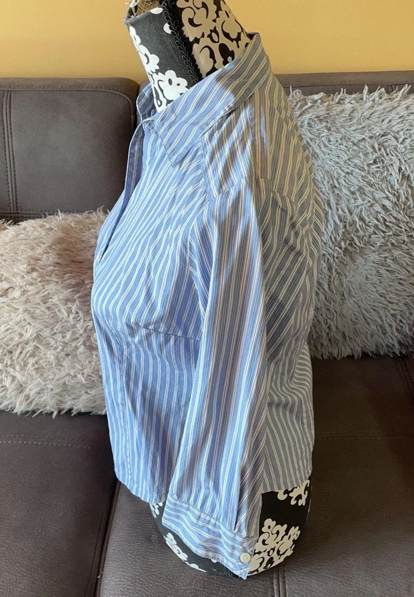 LOFT Blue Striped Button-Down Shirt - Image 2