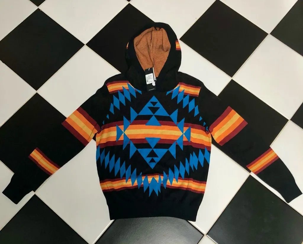 NWT Minnierose Southwestern Hoodie Sweater Cashmere Silk Blend Colorful size Med - Image 1