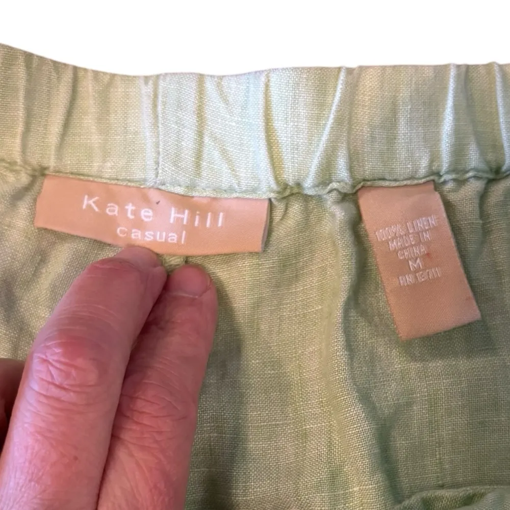 Kate Hill Linen Pants Pull On Style Drawstring Womens Size Medium Mint Green - Image 5