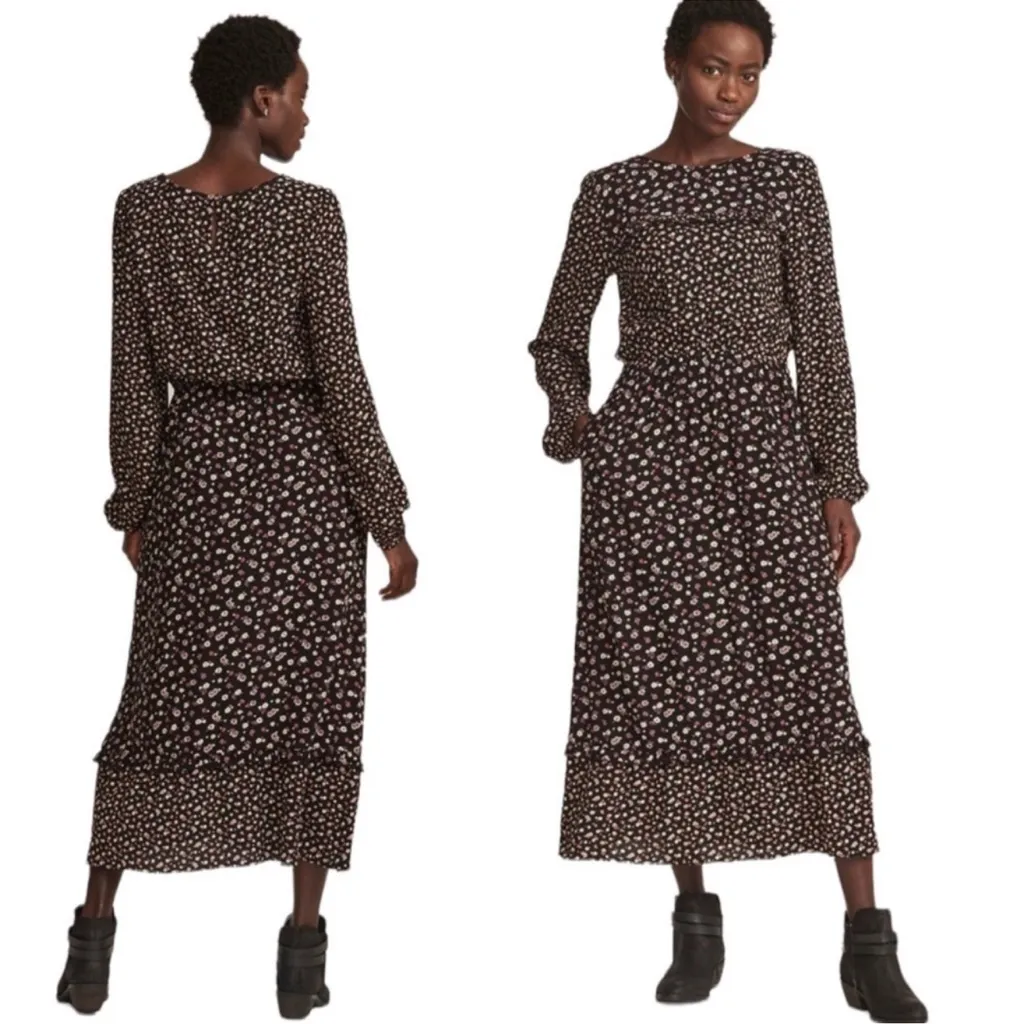 Fat Face Margot Pop Ditsy Floral Long Sleeve Midi Maxi Dress Black Multi US 12 - Image 2