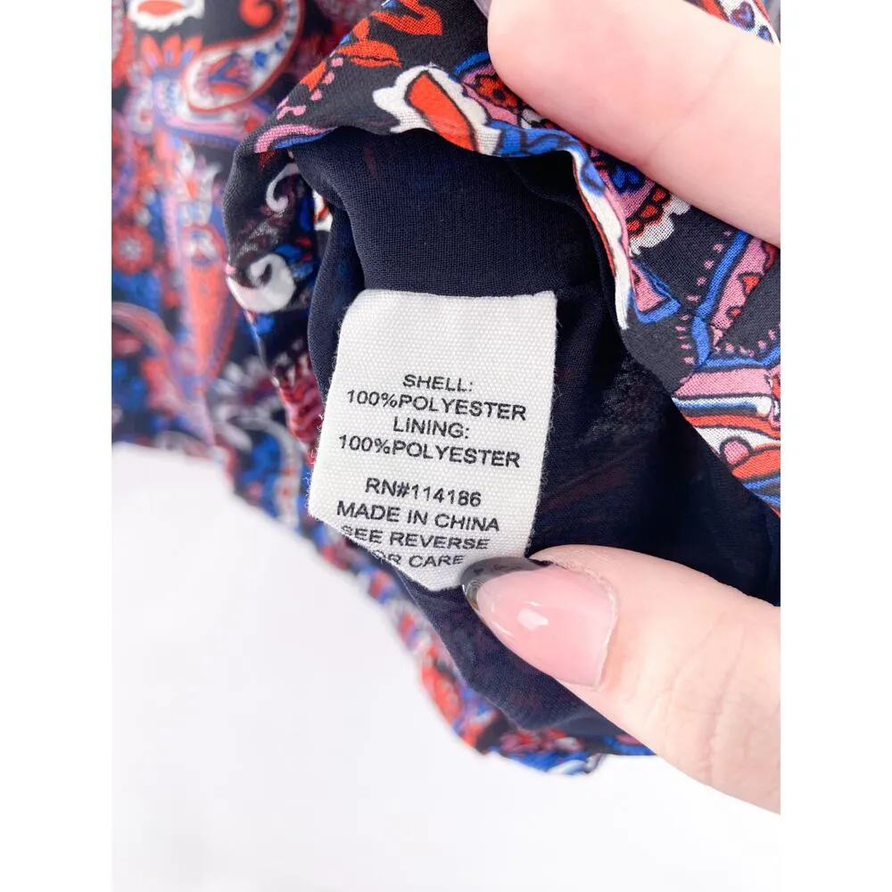 Willow Drive Women's Paisley Print Chiffon Blouse Long Sleeve Ruffle Cuff Small Black - Image 6