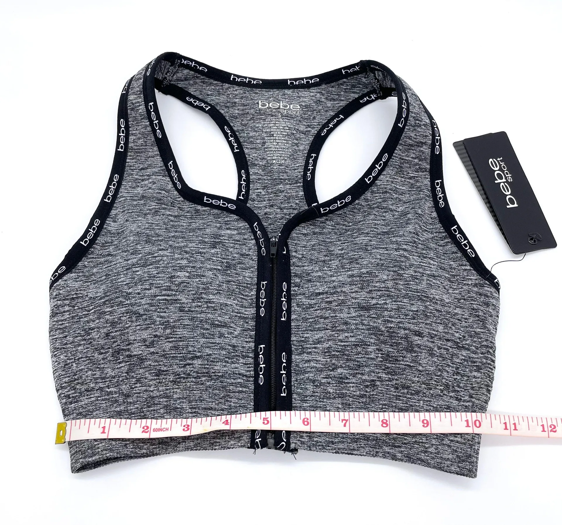 Sport Women's Front Zip Seamless Mini Logo Tape Sports Bra - Image 9