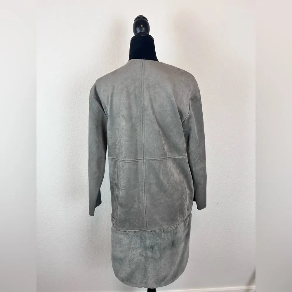 Zara Gray Suede Faux Fur Trim Long Jacket Size Small - Image 4