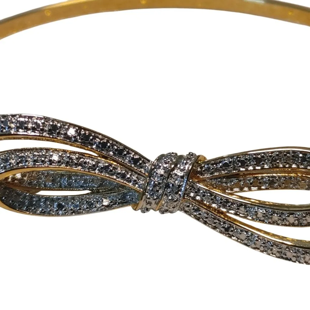 Gold Prime Art Jewel Ribbon Bow Bangle Bracelet Stamped PAJ BB Bow Rhinestone - Image 2