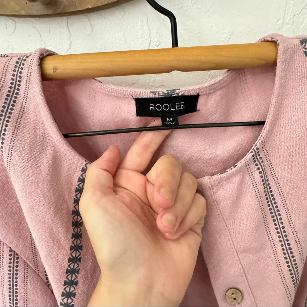 Roolee texture stripe Henley button midi dress half sleeve M - Image 5