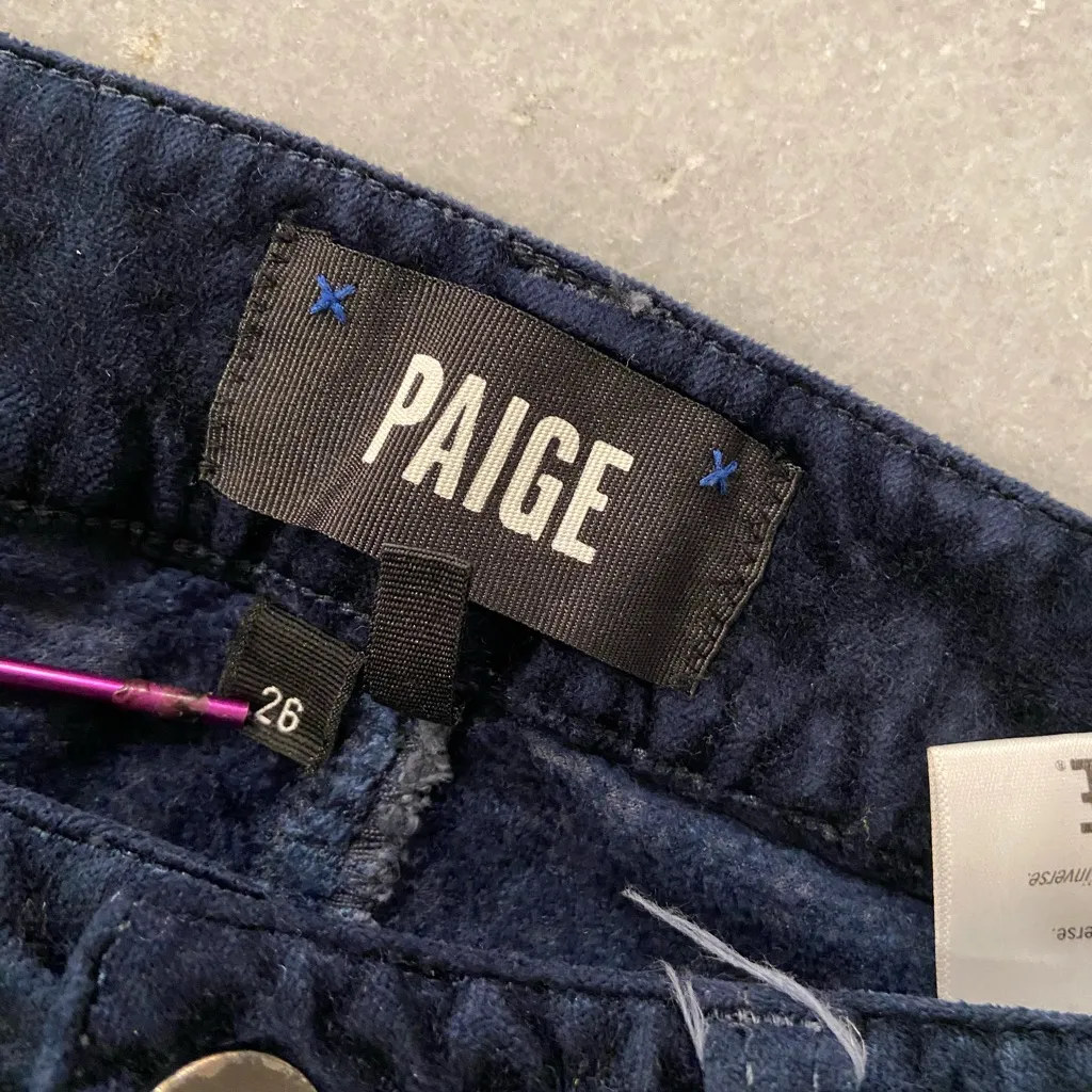 Paige Size 26 Navy Blue Velvet Pants Stretch Slim Fit Straight Leg Cotton Blend - Image 7