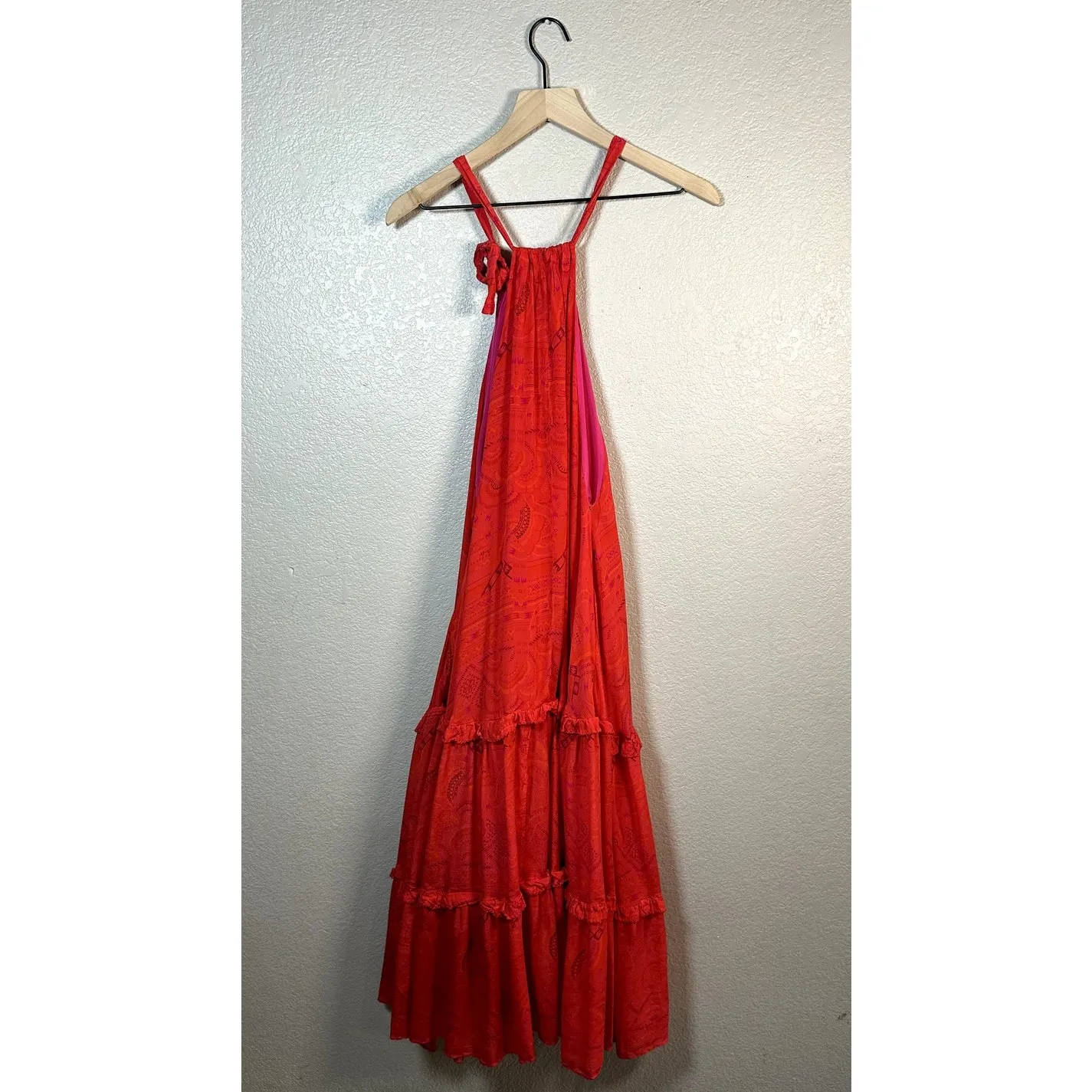 Chufy Huancayo Halter Lace Eyelet Maxi Dress Size Medium Large Red - Image 9