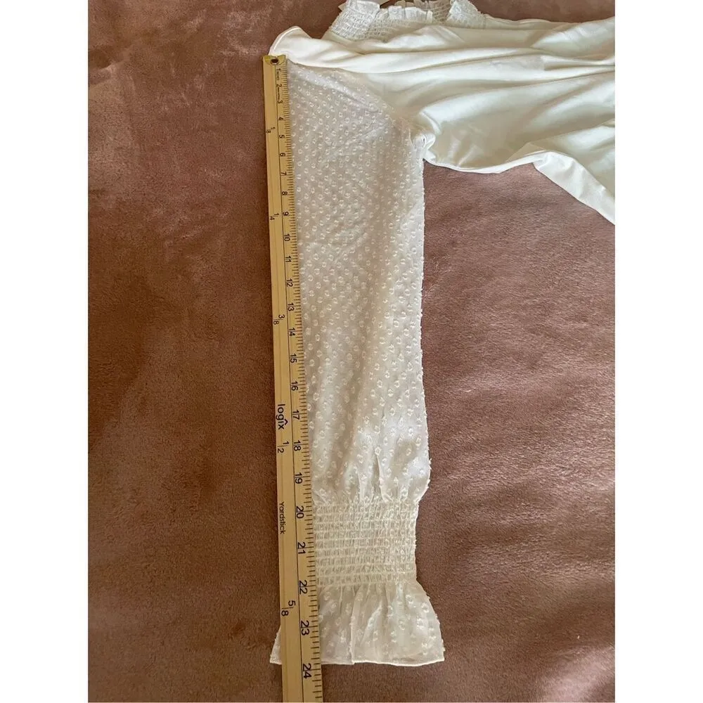 NWT Talbots Long Sleeve Metallic Sleeves Mock Neck Blouse Cream M - Image 10