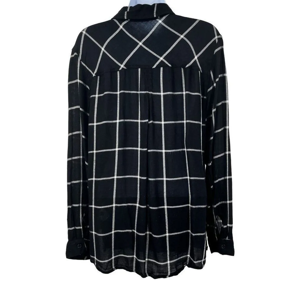 Carly Jean Windowpane Plaid Long Sleeve Boyfriend Fit Button Down Shirt Top CJLA - Image 38
