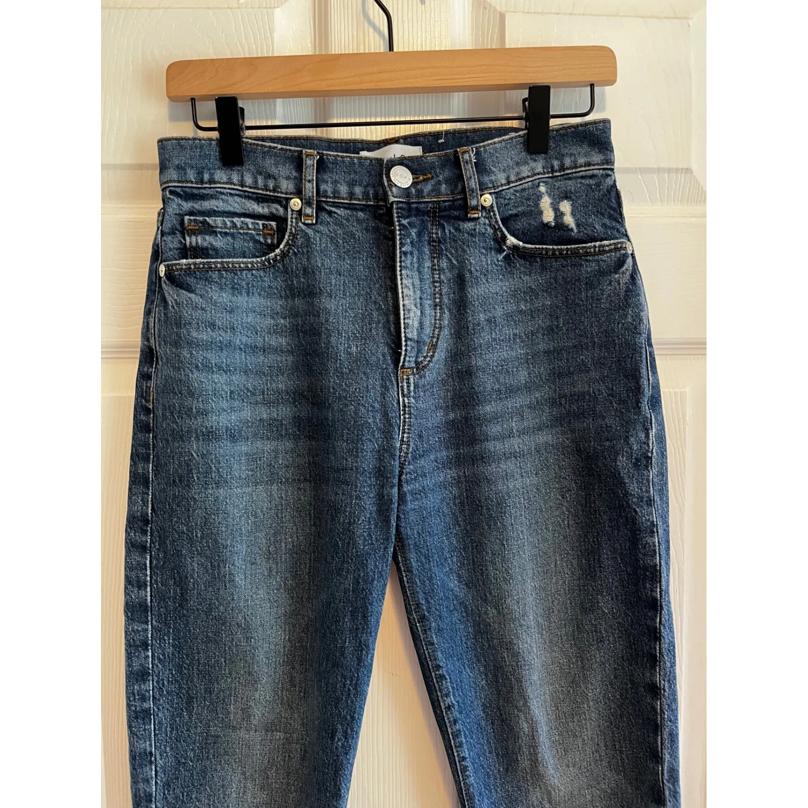 LOFT High Rise Cropped Jeans Distressed Raw Hem Denim Jeans Size 0 - Image 2