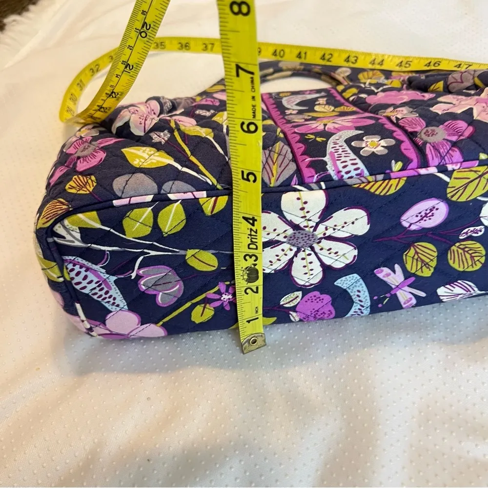 Vera Bradley Small Tote Hand Bag Purse Nightingale Bird Blue Floral Purple - Image 11