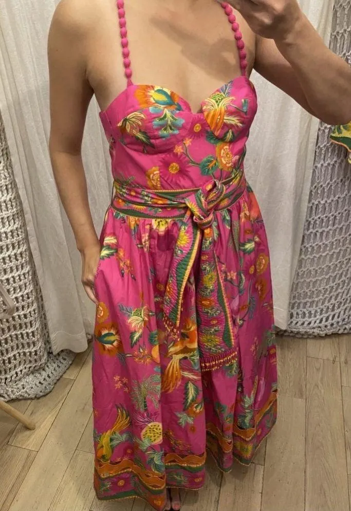 FARM RIO Pink Delicate Fruit Garden Maxi Dress M - Image 3