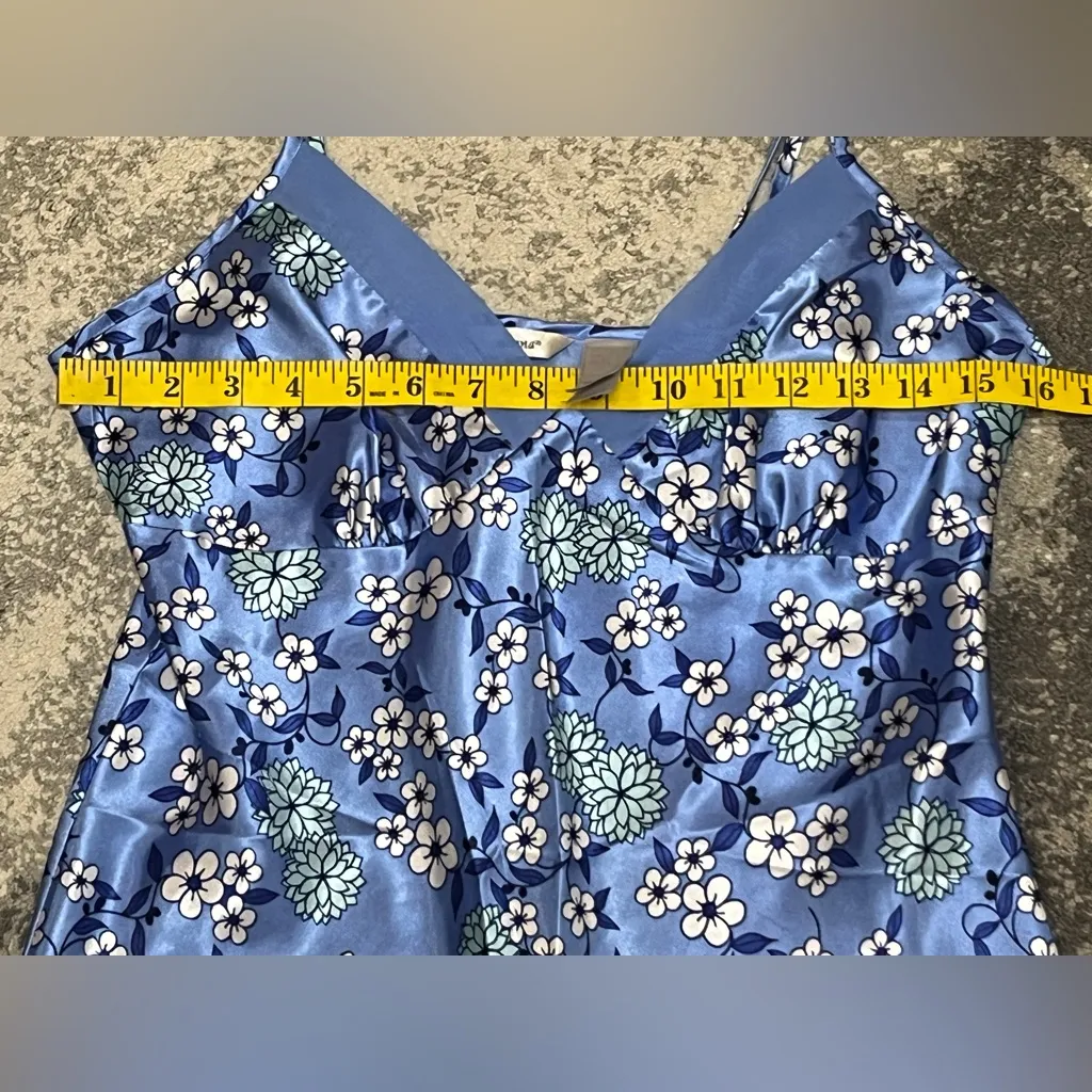 Adonna vintage blue floral satin slip dress or nightgown Size M - Image 5