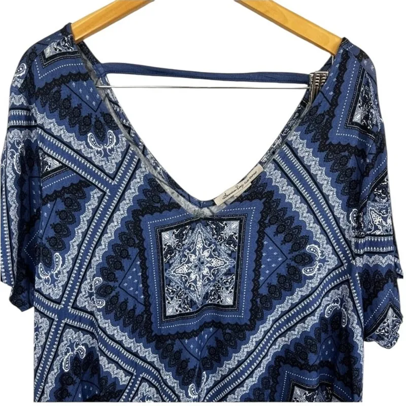 American Rag Blue Paisley Bandana Print Swing Boho Tunic Top Size 1X NWT - Image 5