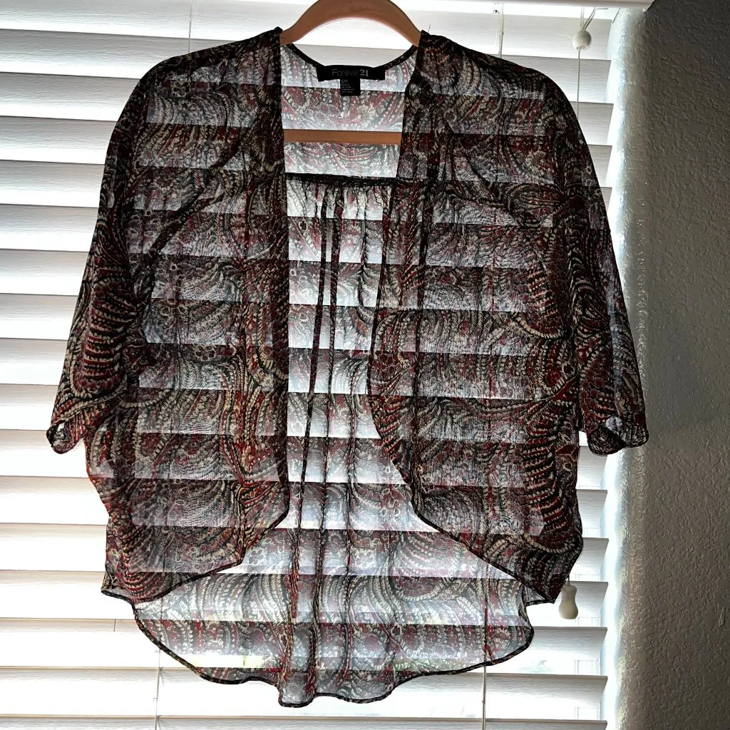 Forever 21 Women’s Boho Kimono Cardigan Sheer Open Front Paisley Print Size S - Image 5