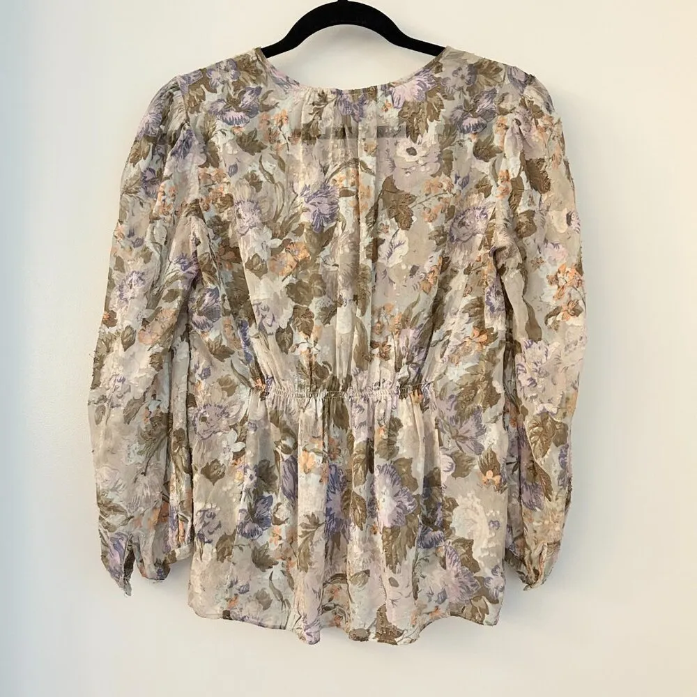 Rebecca Taylor Silk Floral Penelope Peplum Top Size 0 - Image 7