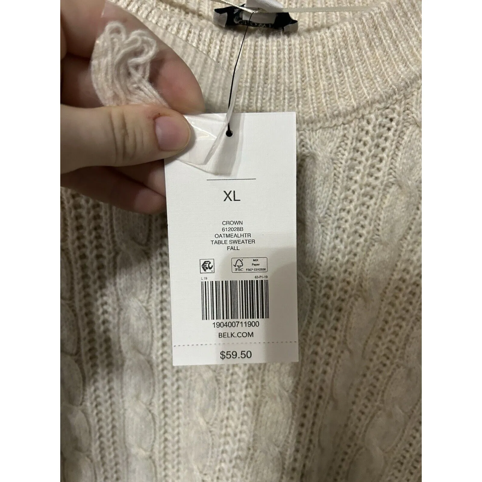 Ladies Crown & Ivy Oatmeal Heather Mock Neck, Ls, Cable Sweater, XL‎ NWT - Image 2