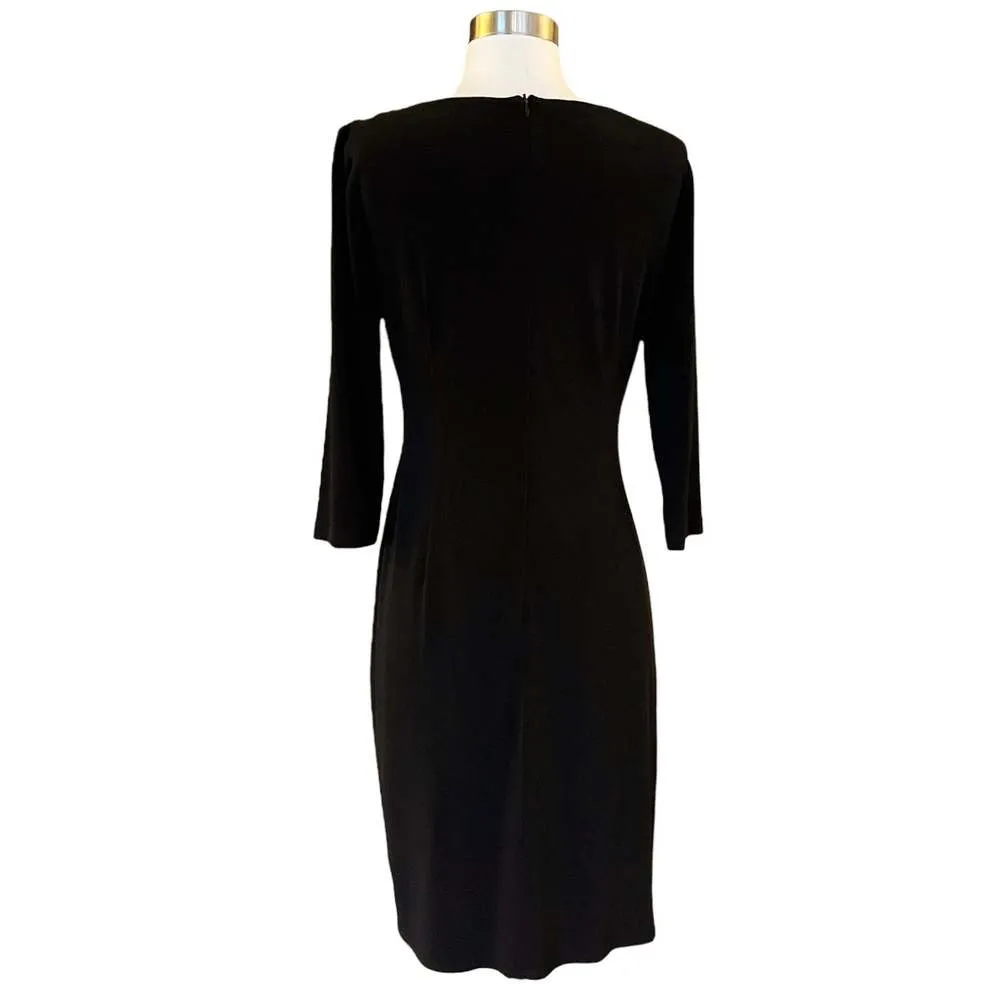DAVID MEISTER Black Sheath Cocktail Dress Ruched Ruffles 3/4 Sleeves Midi 4 EUC - Image 6