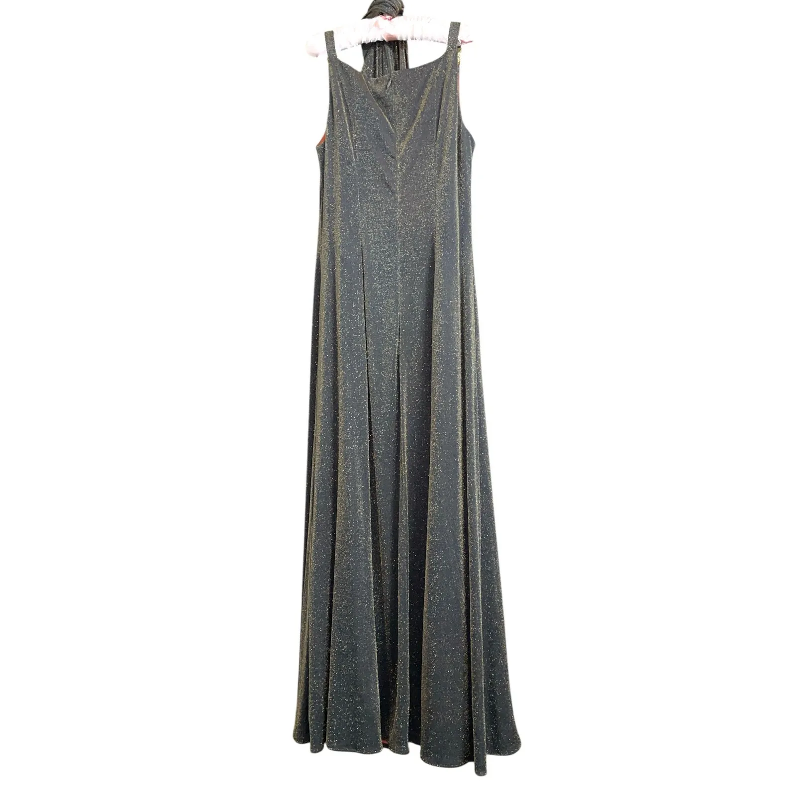 Cache Vintage Bronze Sparkle Square Neckline Party Dress w Scarf 3/4 - Image 4