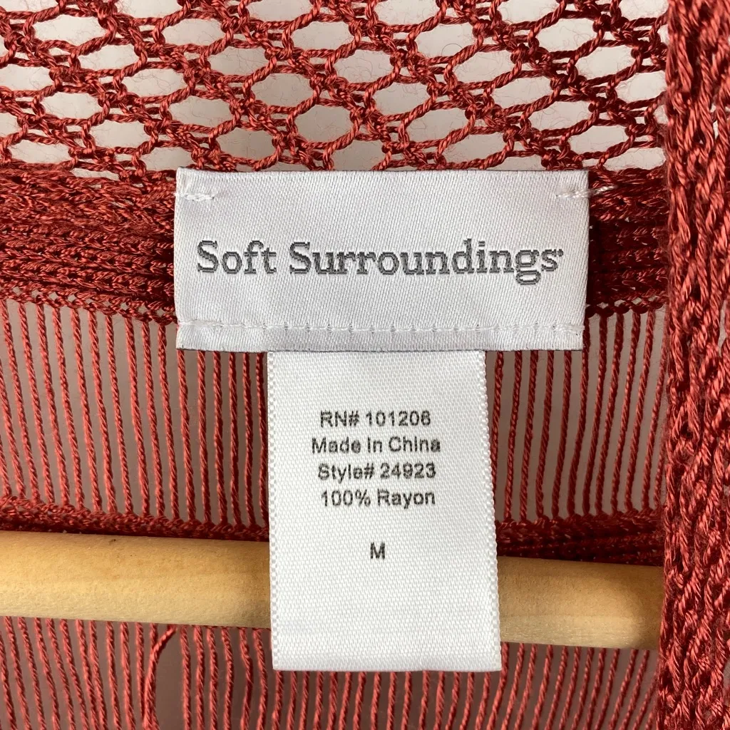 Soft Surroundings Terra Cotta Orange Crochet Sheer Open Front Cardigan Sweater M - Image 4