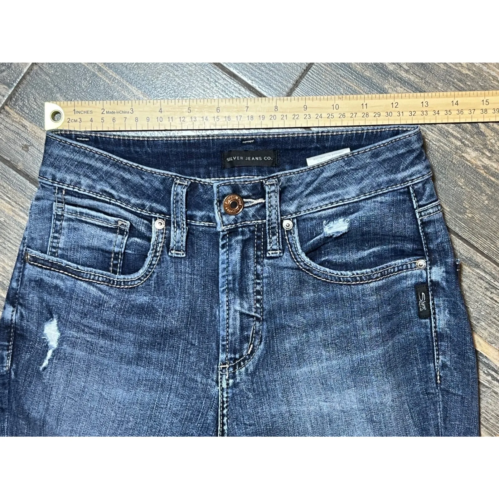 Silver Jeans Co Avery Skinny Crop Jeans Distressed Blue Denim W26 L26 Size 26 - Image 6