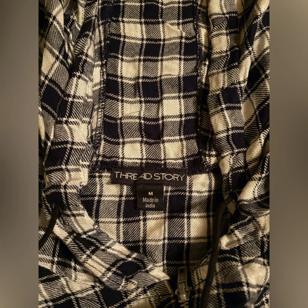Thread Story Plaid Full Zip Hooded Long Sleeve Shirt Womens Size M Blue White Size M - Image 5