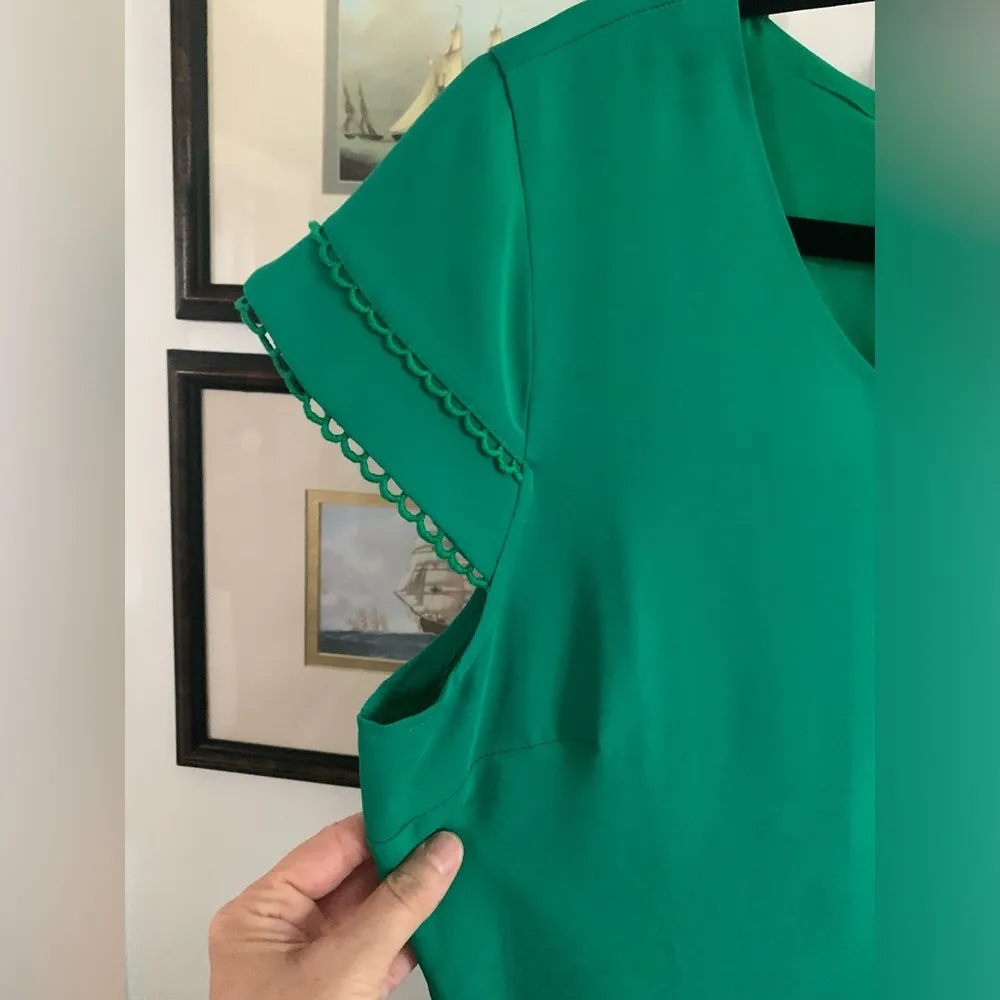 Nicole Miller Soft Kelly Green Shift Dress Cap Sleeves Sz 10 w/Pockets - Image 2