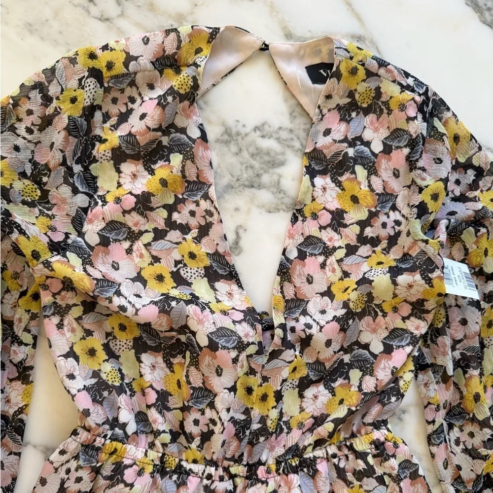 NWT Vici Floral Tiered Ruffle Mini Dress M –Nordstrom Sold Out Black Pink Yellow - Image 6