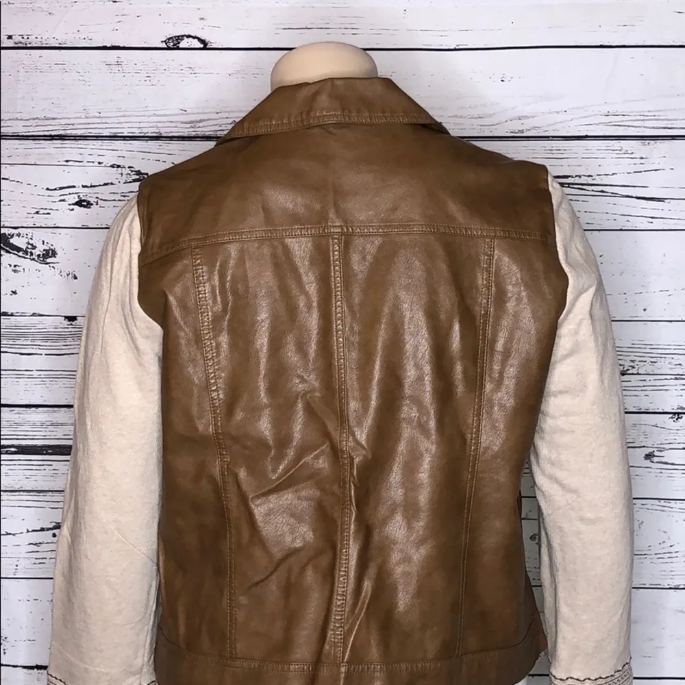 Baccini Size XL Brown Tan Faux Leather Knit Long Sleeve Moto Style Jacket - Image 6
