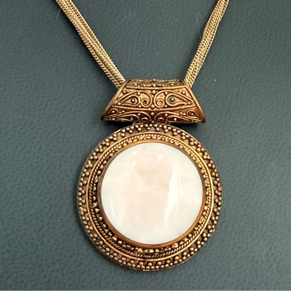 Signed Thailand NK Quartz Agate Rose Gold Multi Chain Necklace 39g. Pink - Image 5