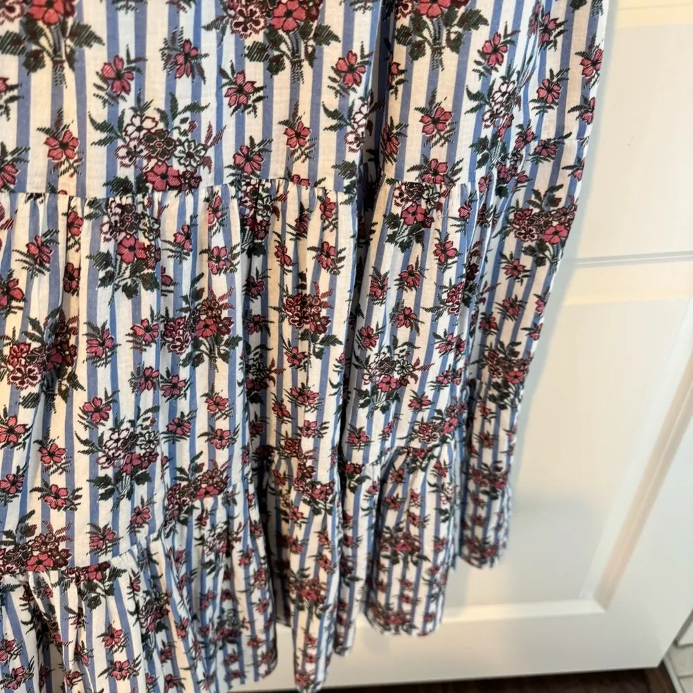 Veronica Beard Eunice Floral & Stripe Puff Sleeve Midi Dress | Size 0 - Image 10