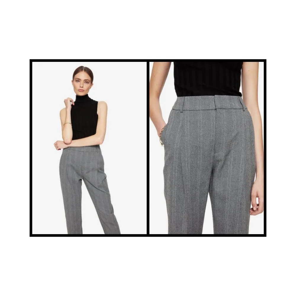 💕ANINE BING💕 Becky Trouser Pant ~ Straight Leg High Waisted Grey Fishbone 36 - Image 4