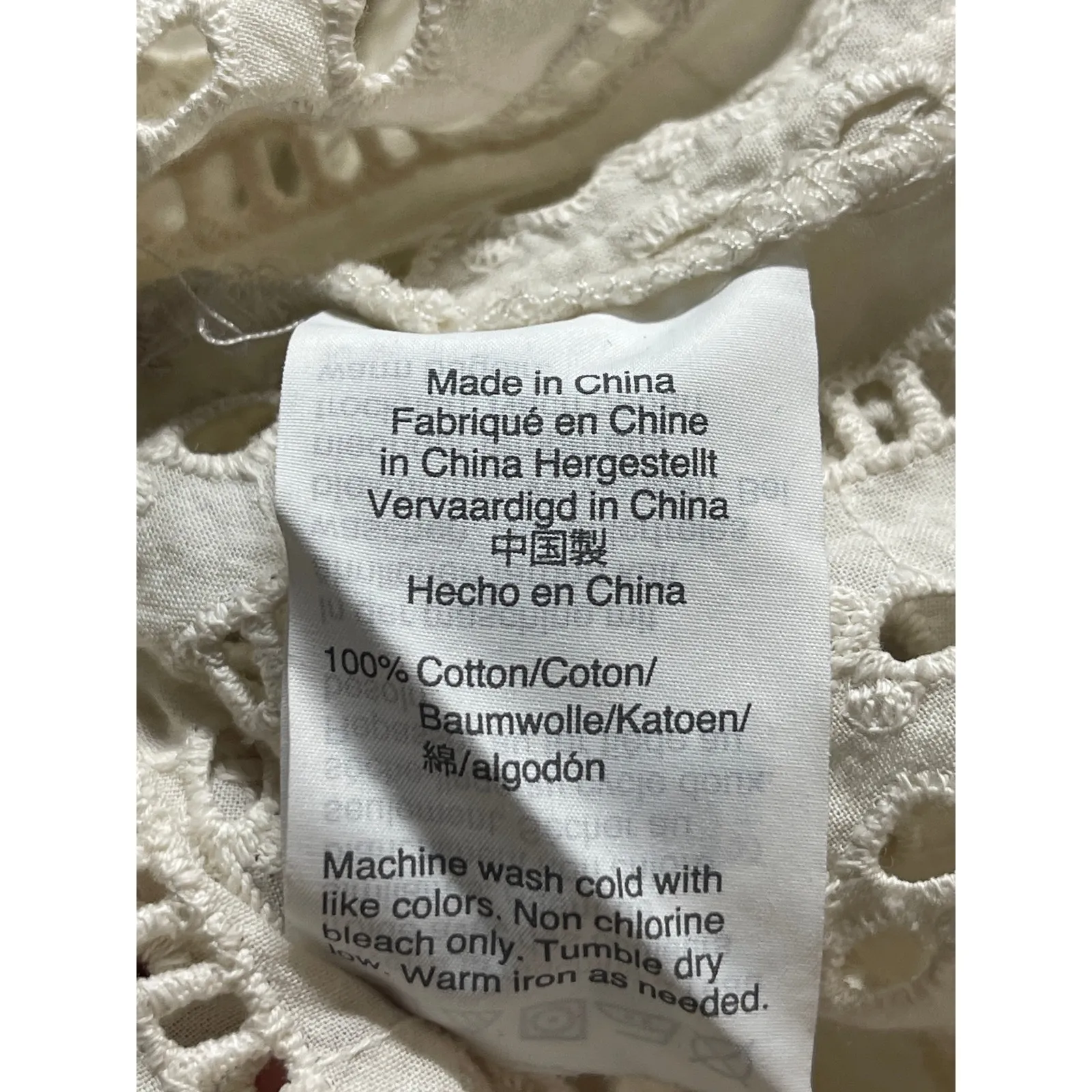 Madewell White Embroidered Eyelet Long Sleeve Ruffle Mock Neck Blouse Top Size S - Image 5