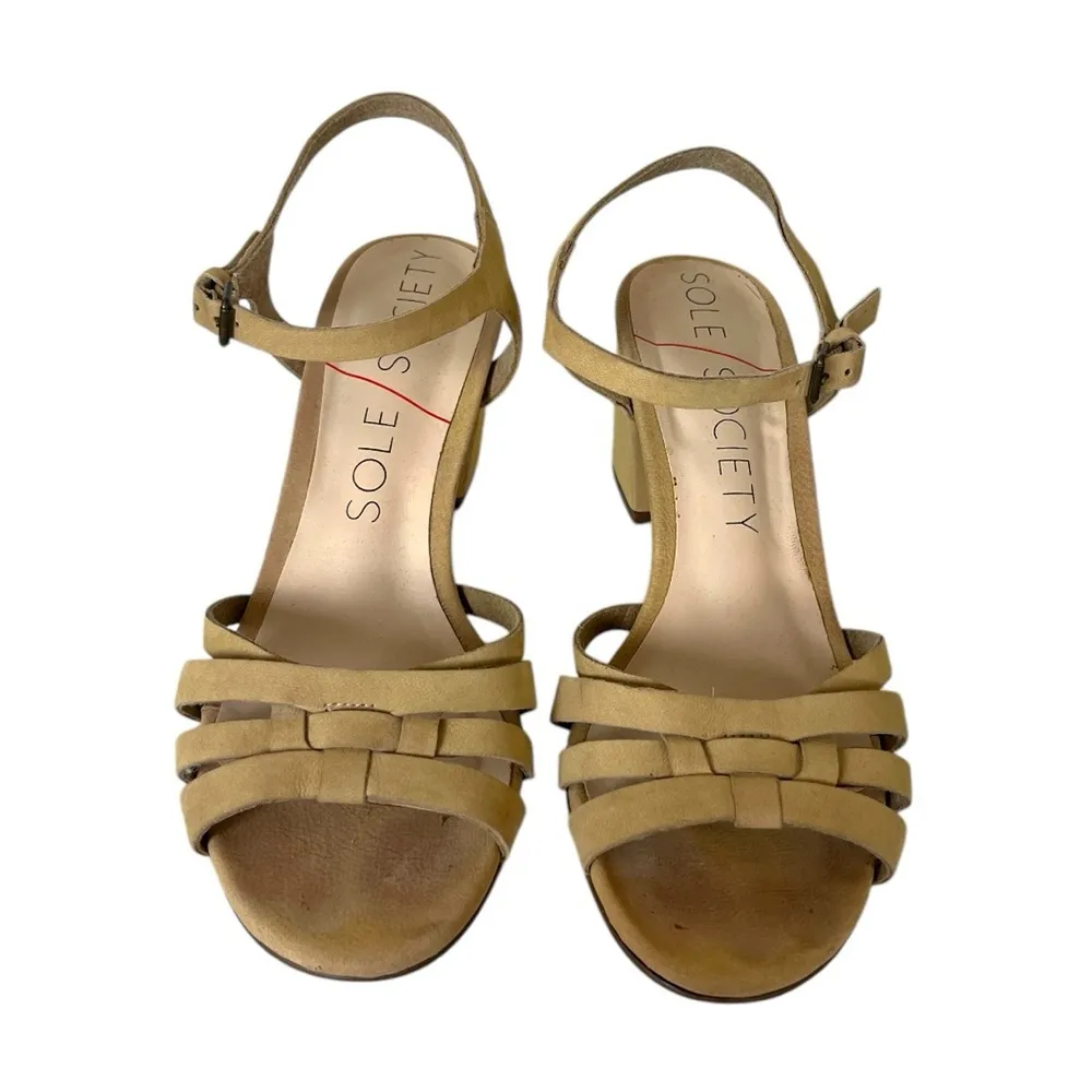 Sole Society Sandals Paulina Nubuck Block Heels Natural Tan Women’s Size 7.5M - Image 14