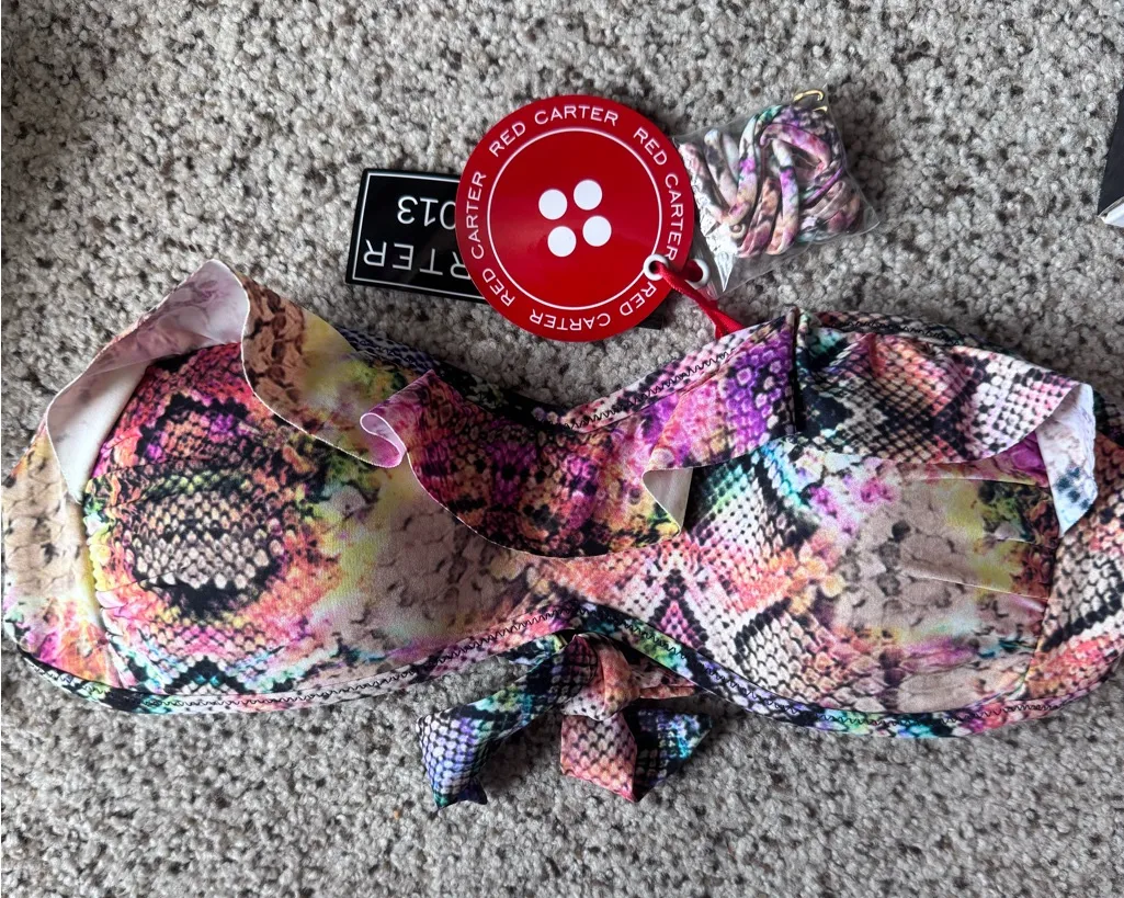 Red Carter Colorful Snake Print Bikini Top NWT Size Small MSRP $78 - Image 1