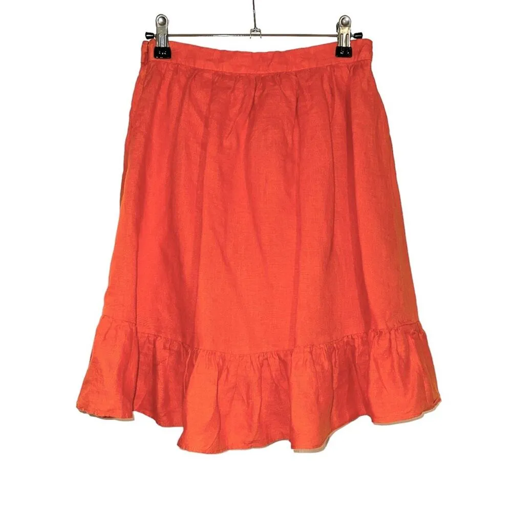 J. Crew Linen Orange Faux Wrap Ruffle Skirt 0 - Image 2