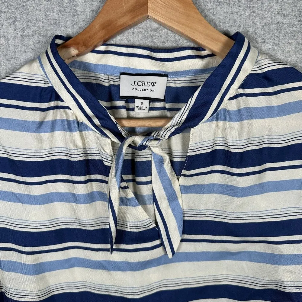 J. Crew Collection Women Small Blouse Top Striped Long Sleeve 100% Silk Tie Neck - Image 4
