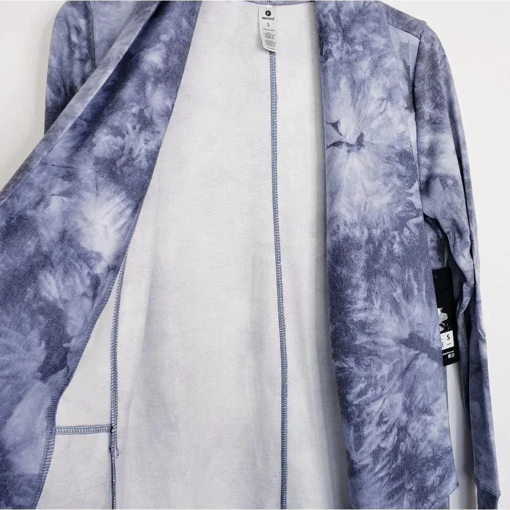 90 Degree By Reflex Shawl Collar Open Front Cardigan Sz Medium Tie Dye Blue/Gray Gray - Image 8