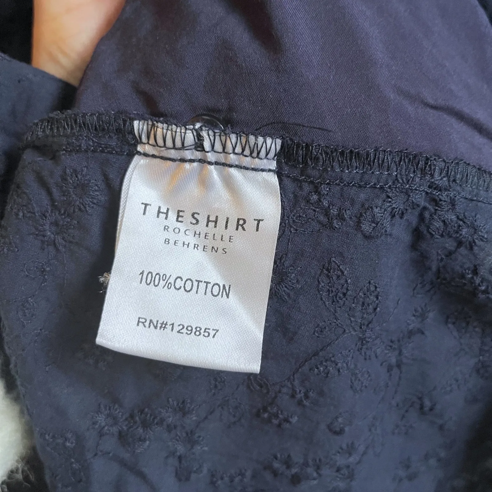 THE SHIRT ROCHELLE BEHRENS Navy Embroidered Button Up Shirt Ayla Dress Medium Black - Image 7