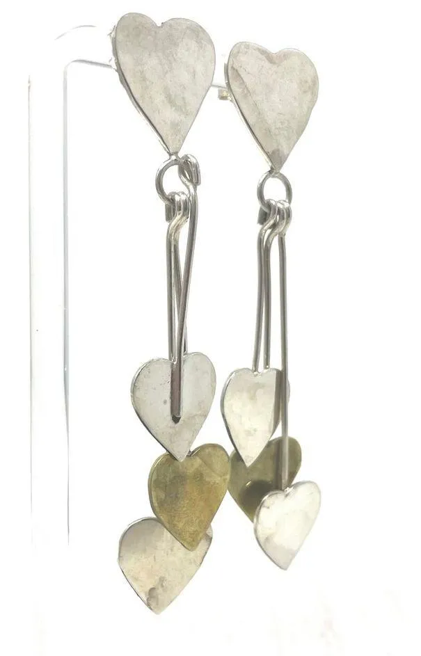 Sterling silver triple heart dangle post earrings, vintage - Image 2