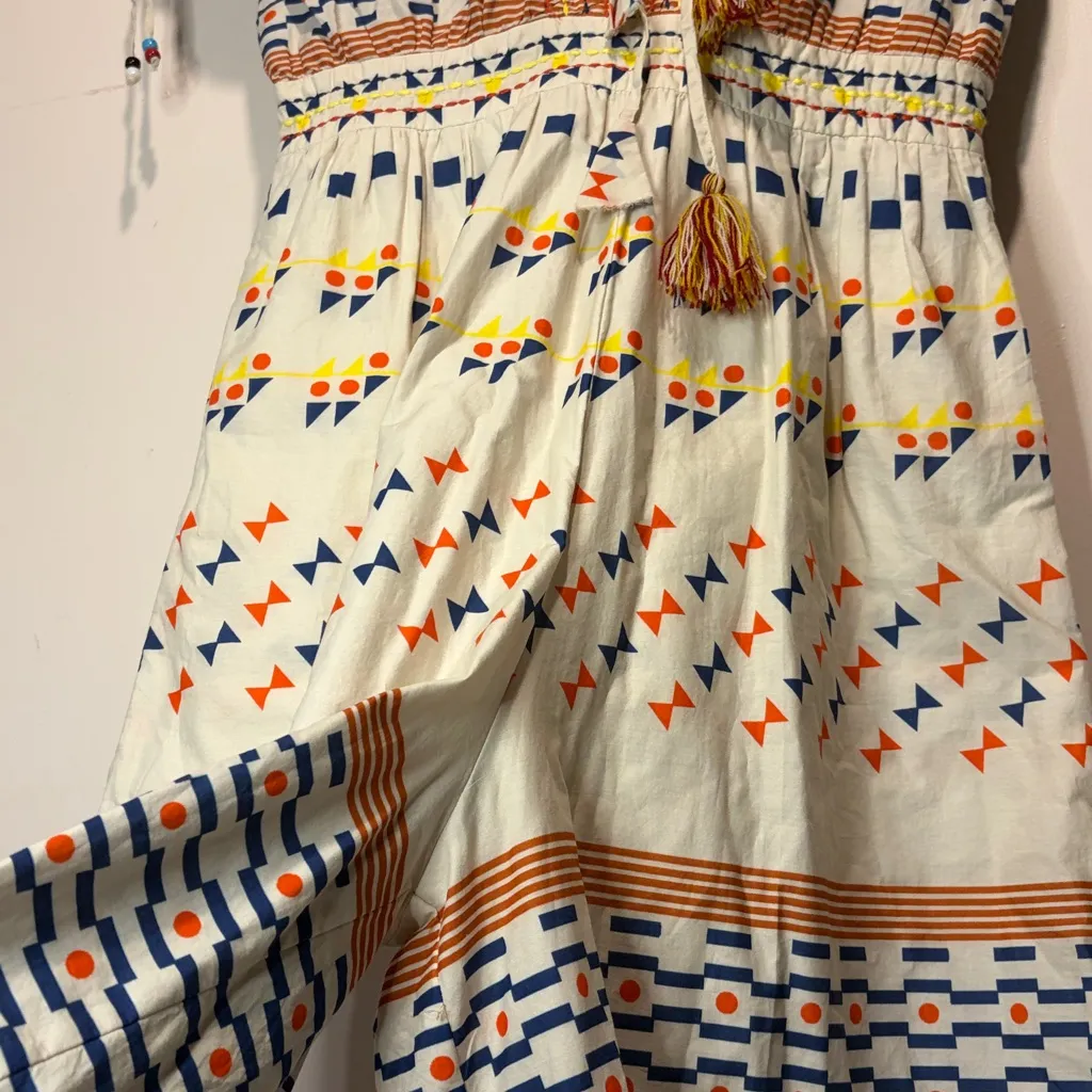 FLOE- Vibrant Geometric Patterned Ruffle Tassle Beads Super Wide Leg Jumpsuit- S - Image 9