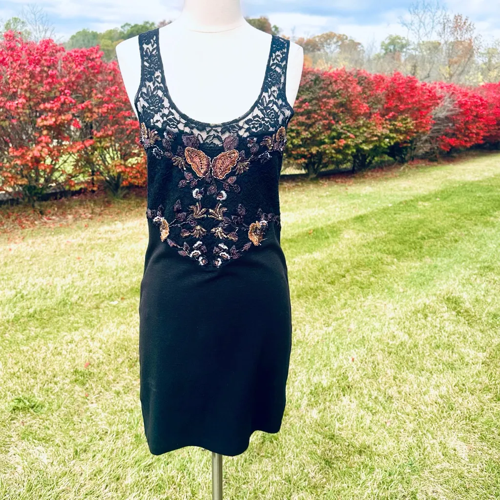 FREE PEOPLE Black dress Embroidered Beaded Sequin Secrets of Eden - Image 8