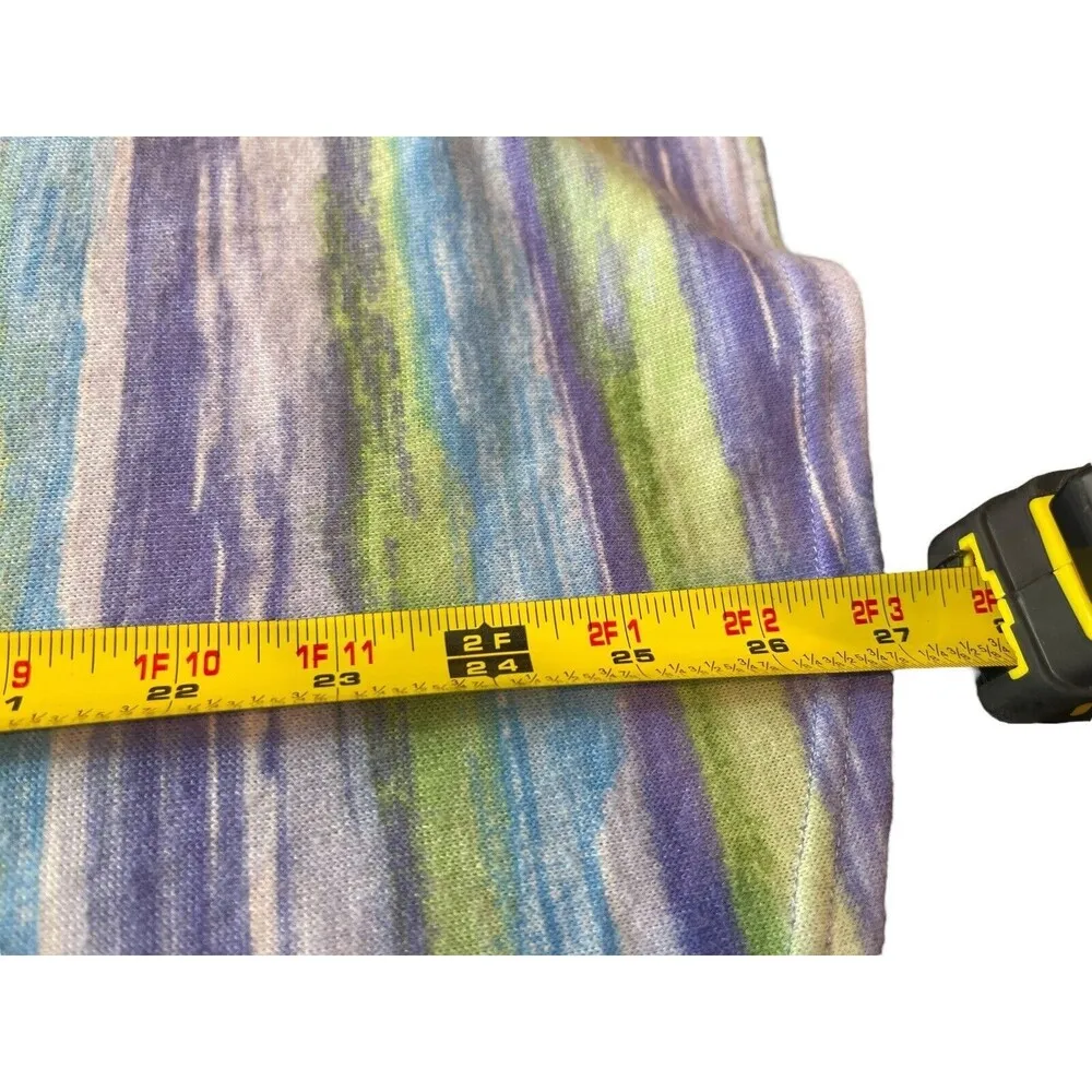 Basic Editions Striped Stretch Knit Feel 3/4 Roll Tab Sleeve Spring Summer Top L - Image 5