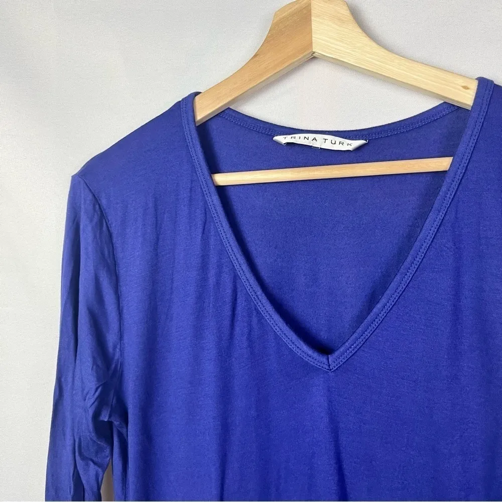 Trina Turk Royal Blue V-Neck Long Sleeve T-Shirt M - Image 3