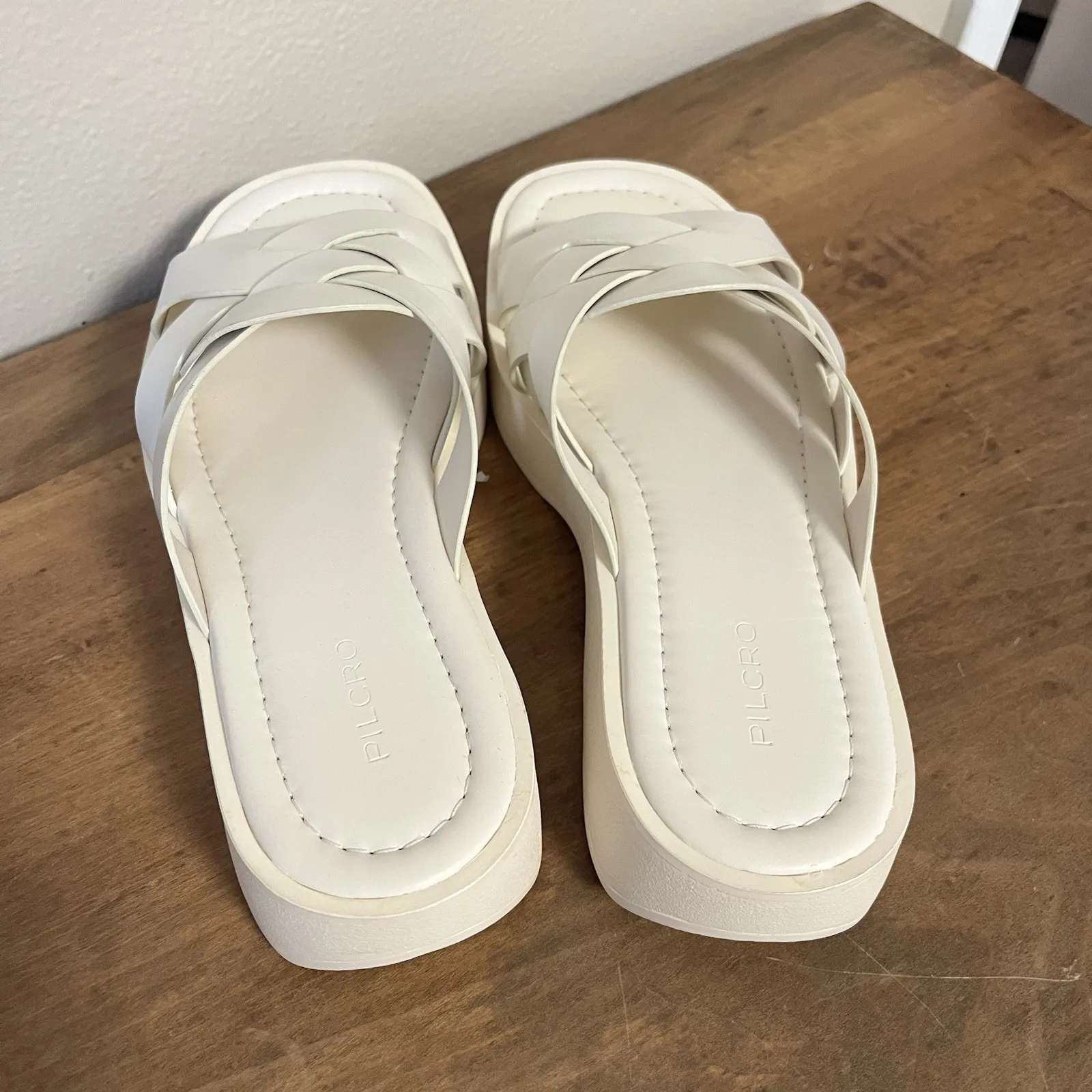 Pilcro Anthropologie Woven Slides Cream Bride Wedding Beach 39 8.5 Minimalist - Image 5